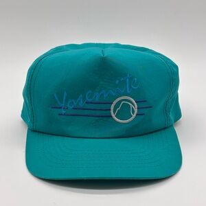 Vintage 80's Youngan Trucker Hat Yosemite Cyan Blue Snap Back Adj One Size Cap